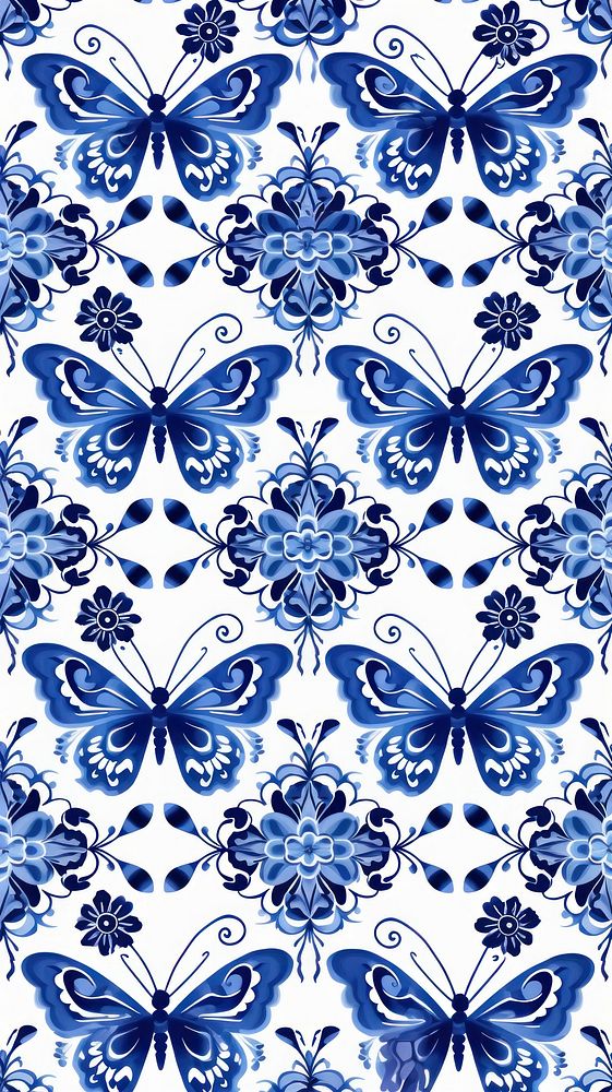 Tile pattern of butterfly backgrounds porcelain white.