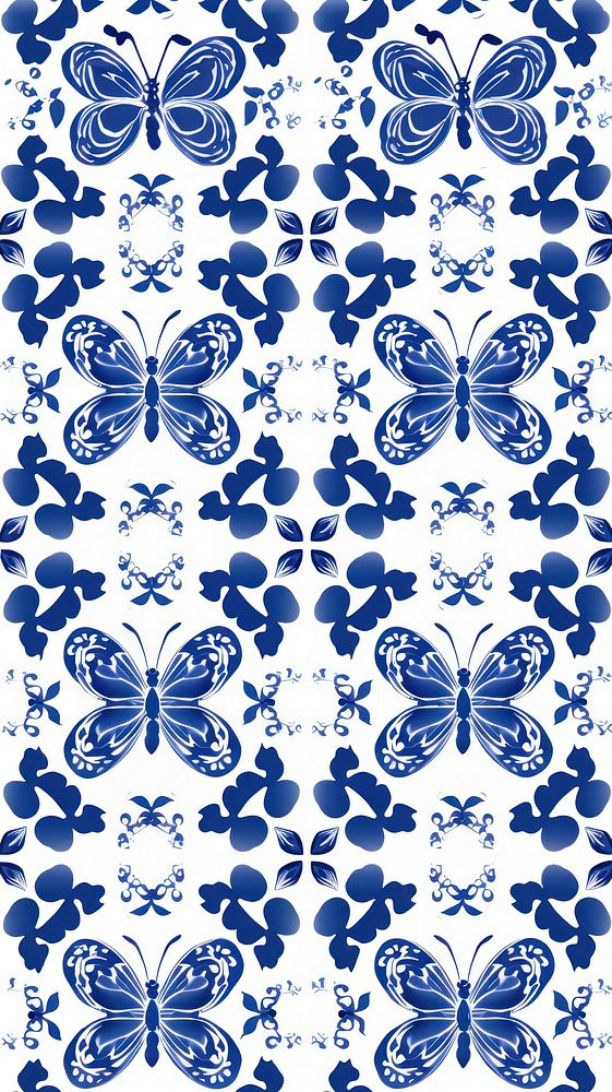 Tile pattern of butterfly backgrounds white blue.