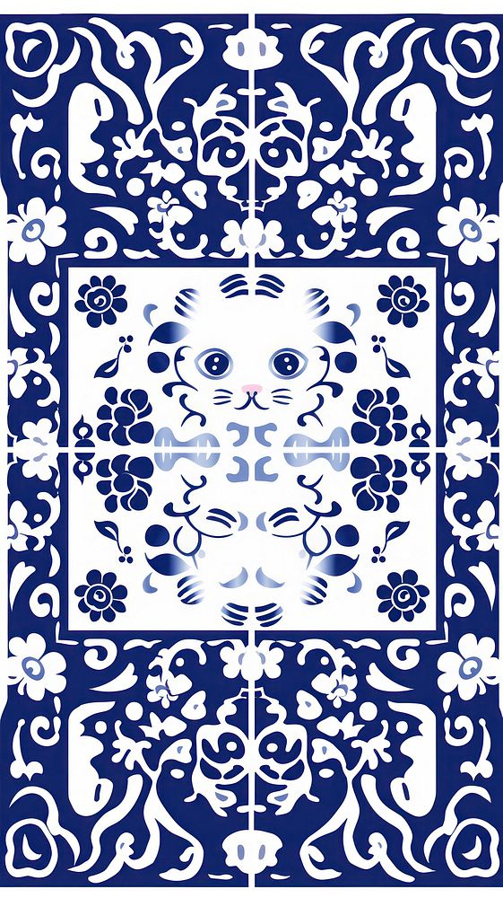 Tile pattern of cat backgrounds white blue.
