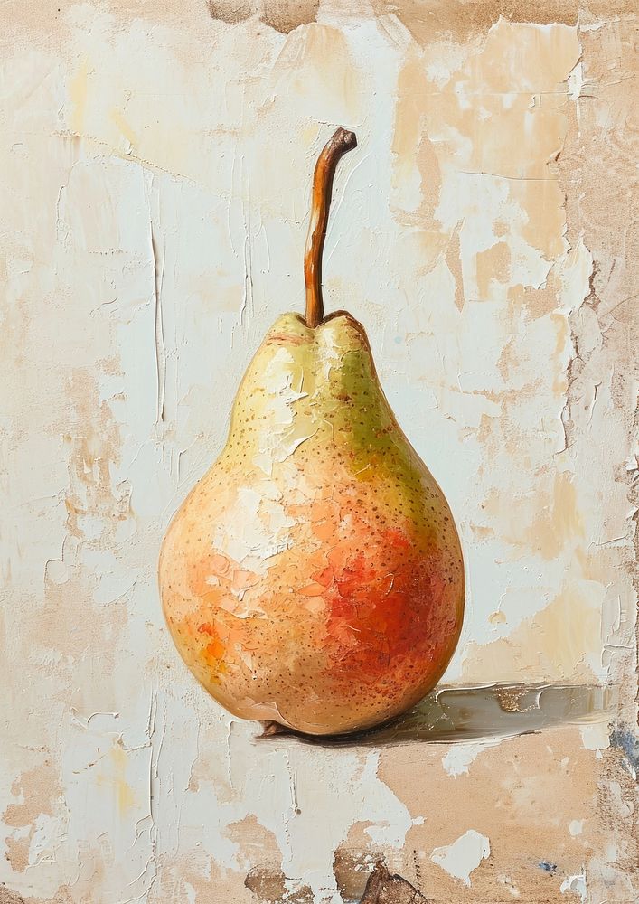 Oil painting of a clsoe up on pale pear fruit plant food.