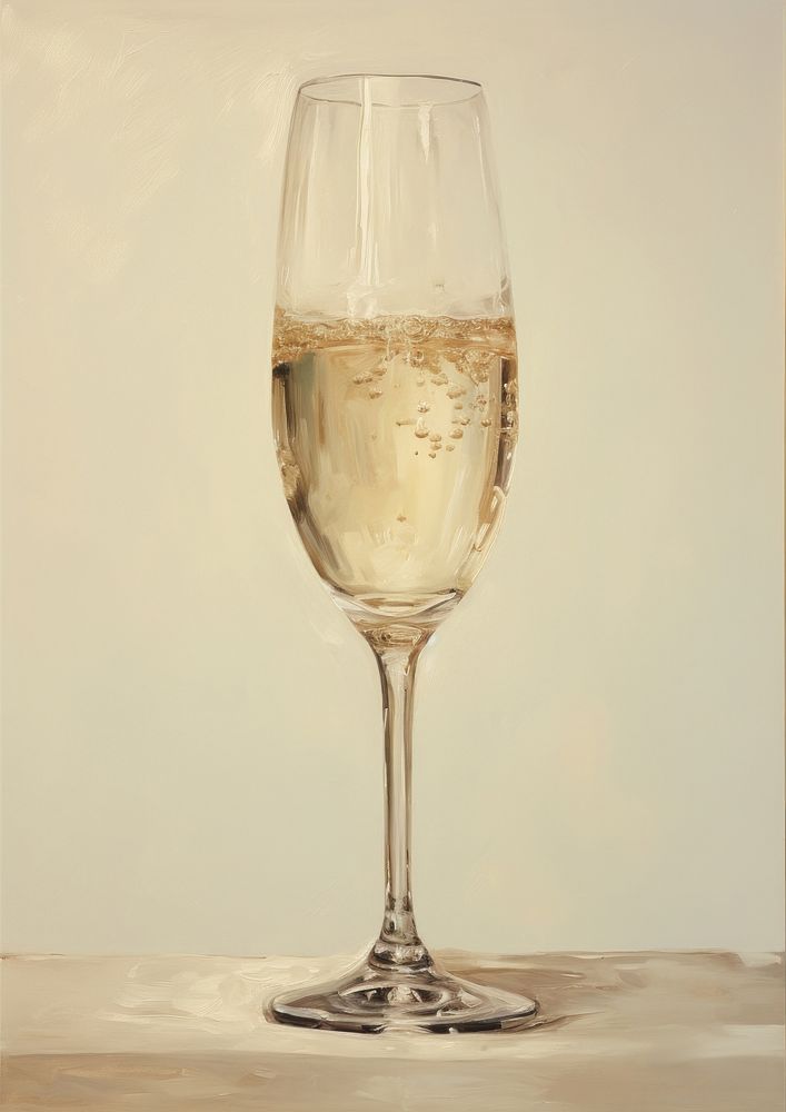 Clsoe up on pale champagne painting glass drink.