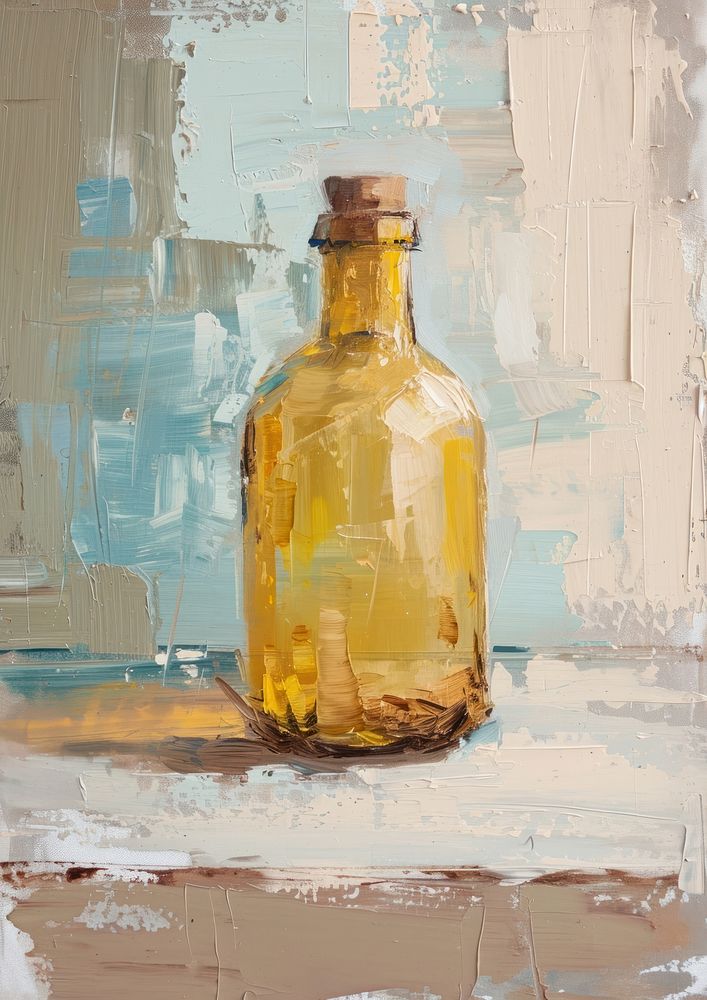 Oil painting of a clsoe up on pale jar bottle glass art.