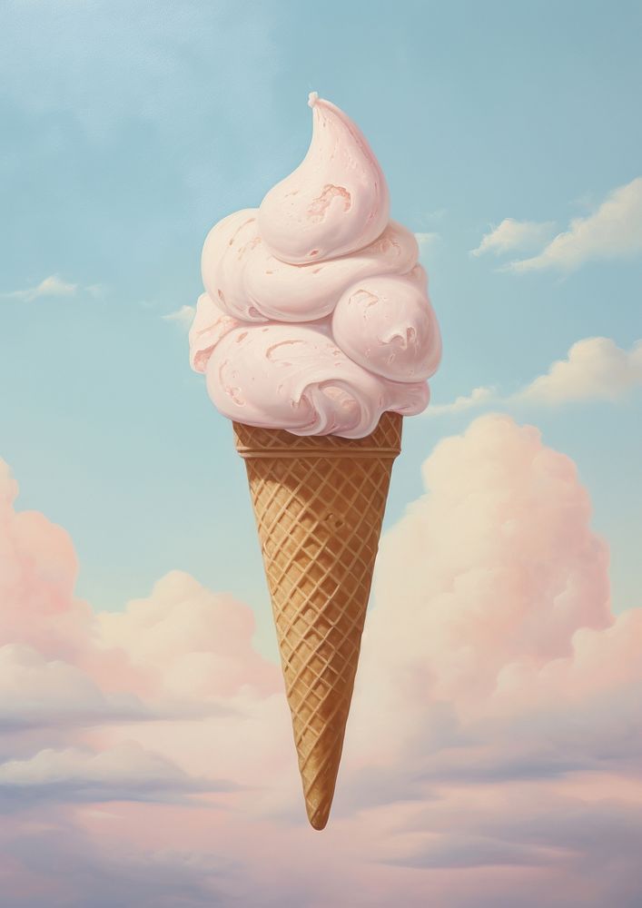 Clsoe up on pale cone icecream painting dessert food freshness.