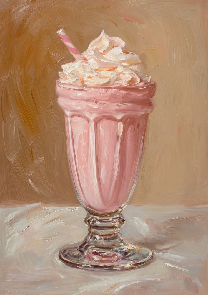Oil painting of a clsoe up on pale Milkshake milkshake dessert drink.