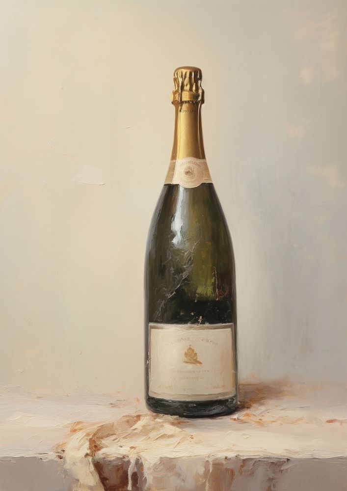 Clsoe up on pale bottle champagne painting drink wine.