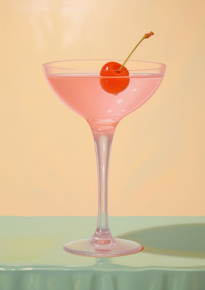 Oil painting of a clsoe up on pale Cocktail cocktail martini drink.