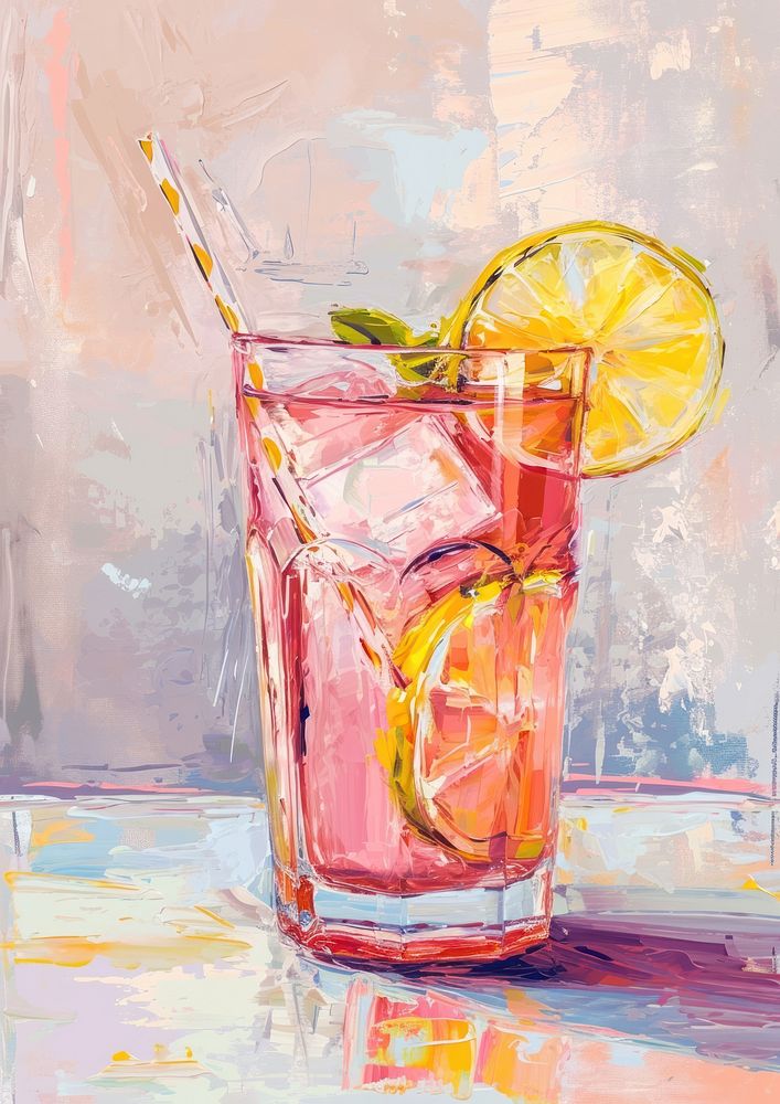 Oil painting of a clsoe up on pale Cocktail cocktail drawing drink.