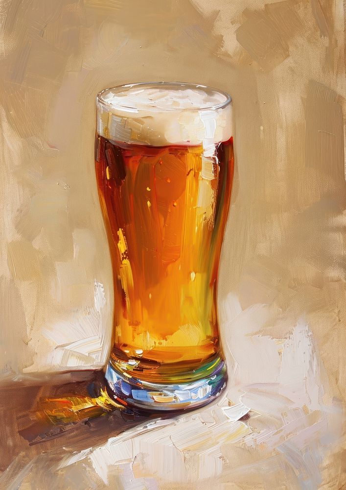 Oil painting of a clsoe up on pale beer glass drink lager refreshment.