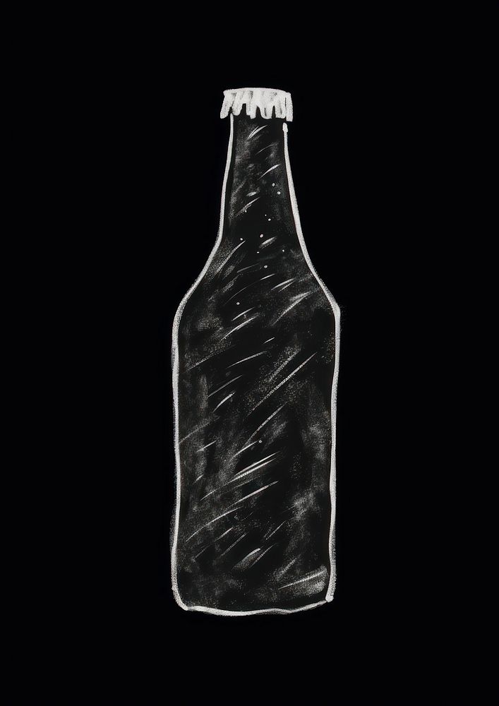 Chalk style beer bottle drink black black background.