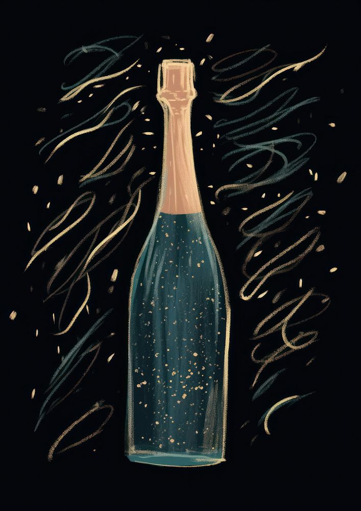 Chalk style champagne bottle drink wine.