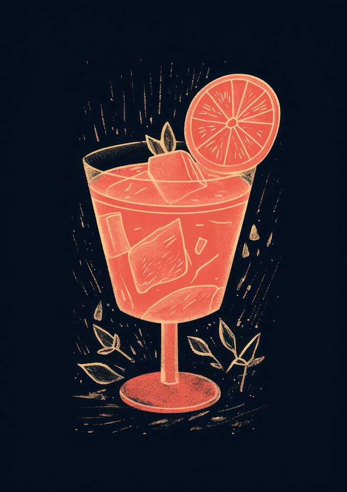 Chalk style cocktail drink fruit glass.
