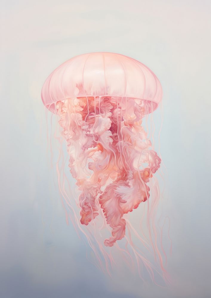 Clsoe up on pale oil painting jellyfish animal invertebrate underwater.
