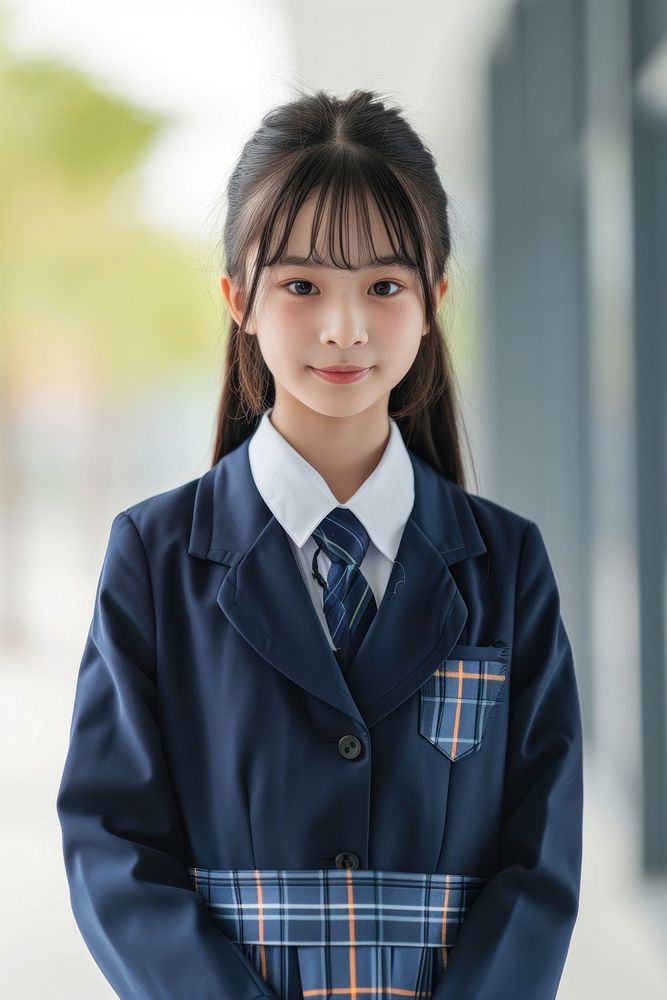 Young chinese girl standing uniform student.