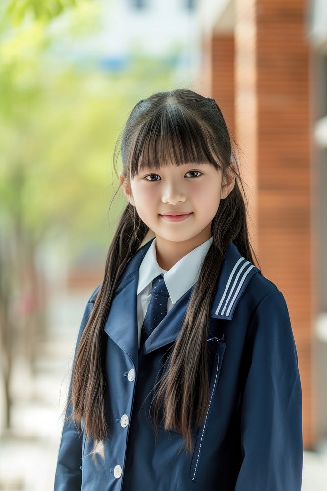 Young chinese girl standing uniform student.