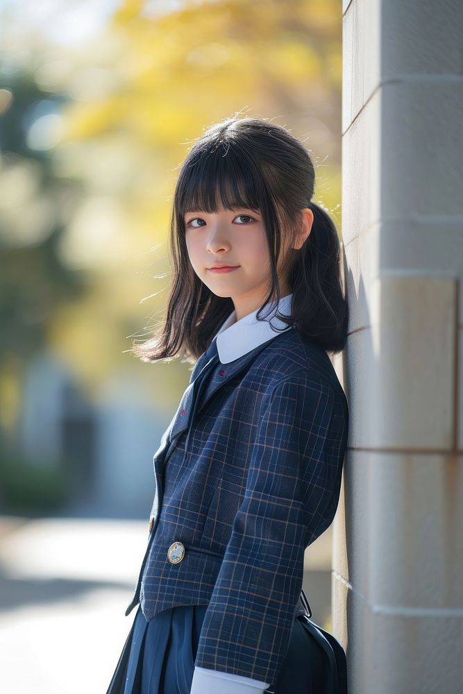 Young japan girl standing portrait student.