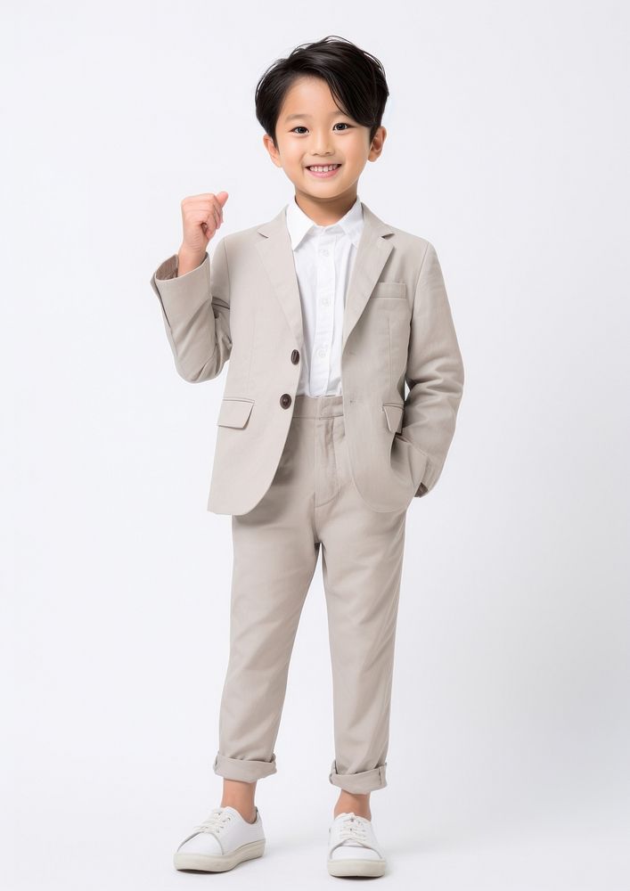 East Asian kid fashion blazer tuxedo.