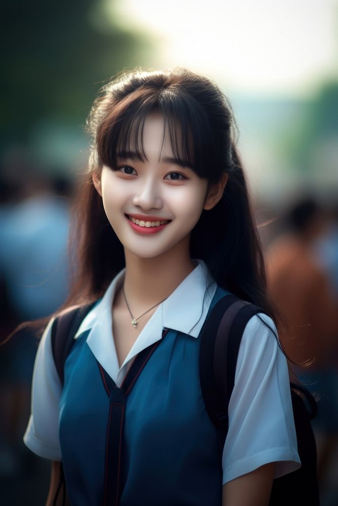 Highschool chinese Student girl portrait smile happy.