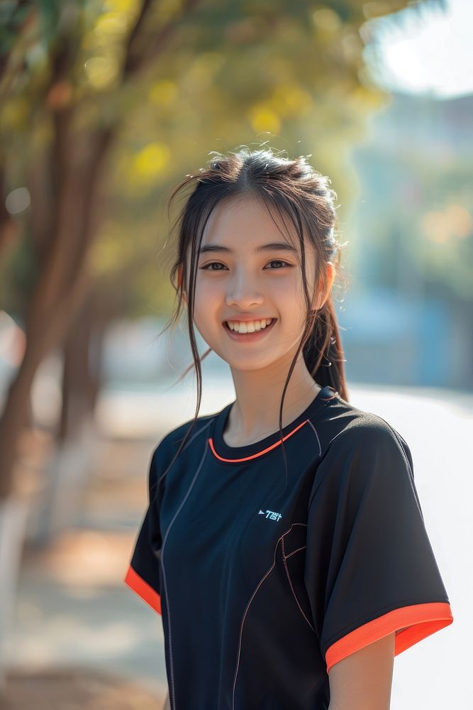 Highschool chinese Student girl sports smile happy.