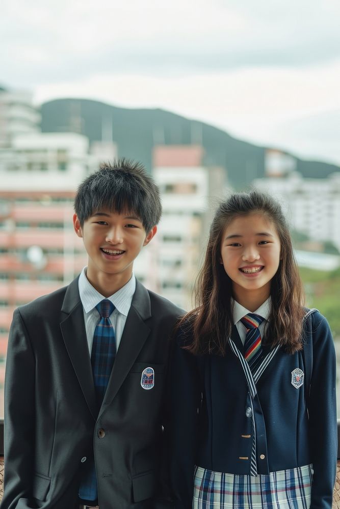 Highschool Hong Konger Students girl and boy portrait photo happy.