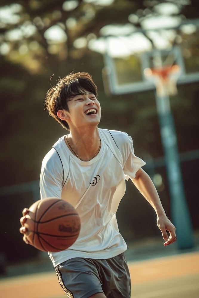 Highschool korean Student man basketball sports happy.