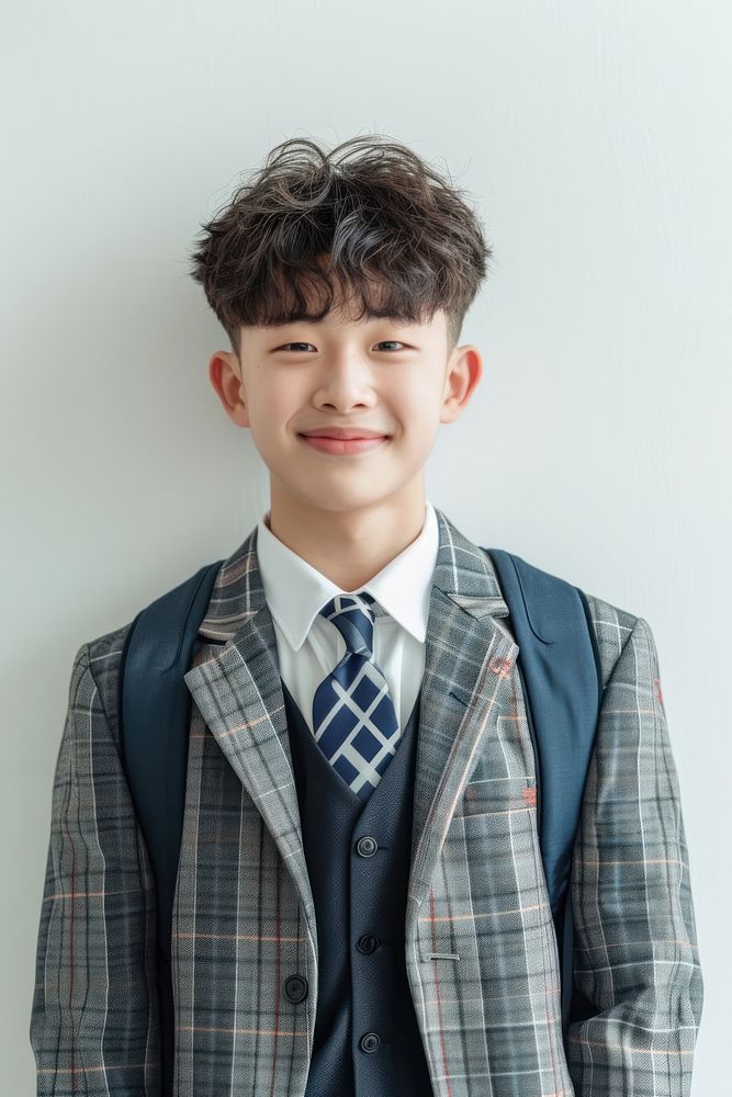 Highschool korean Student boy portrait necktie blazer.