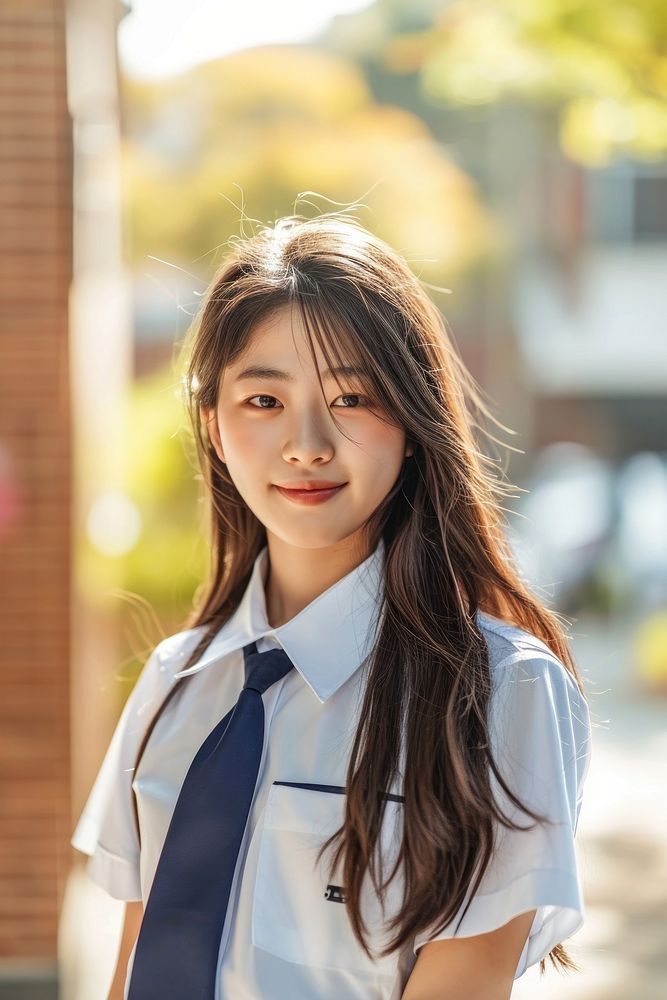 Highschool Korean Student girl happy architecture accessories.