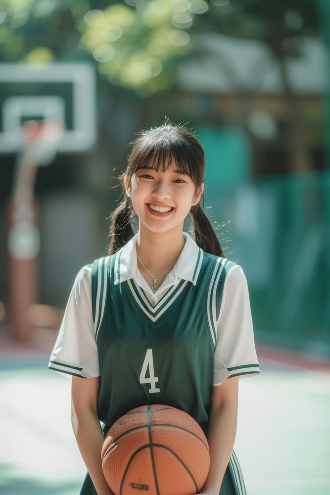 Highschool Taiwanese Student girl sports basketball student.