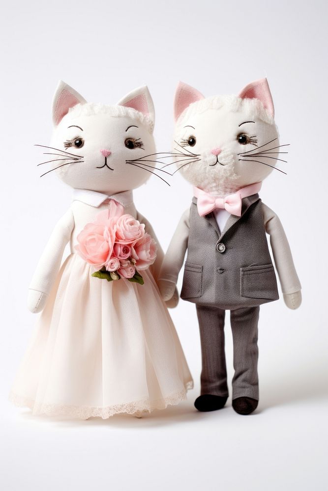 Stuffed doll cats wearing wedding clothe figurine mammal animal.