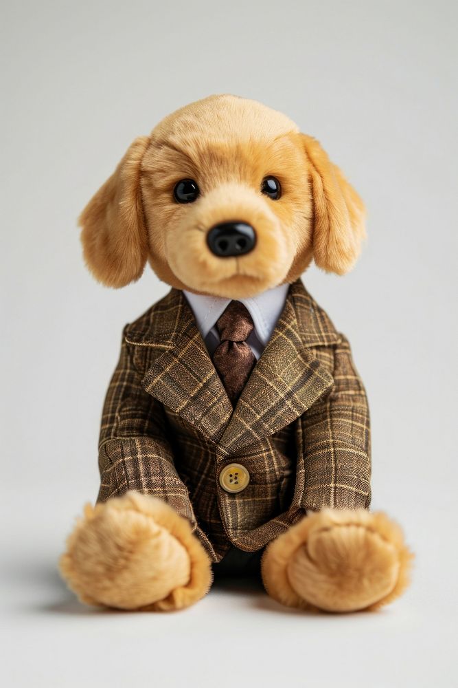 Stuffed doll dog wearing suit mammal animal puppy.