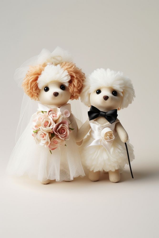 Stuffed doll dogs wedding flower white cute.