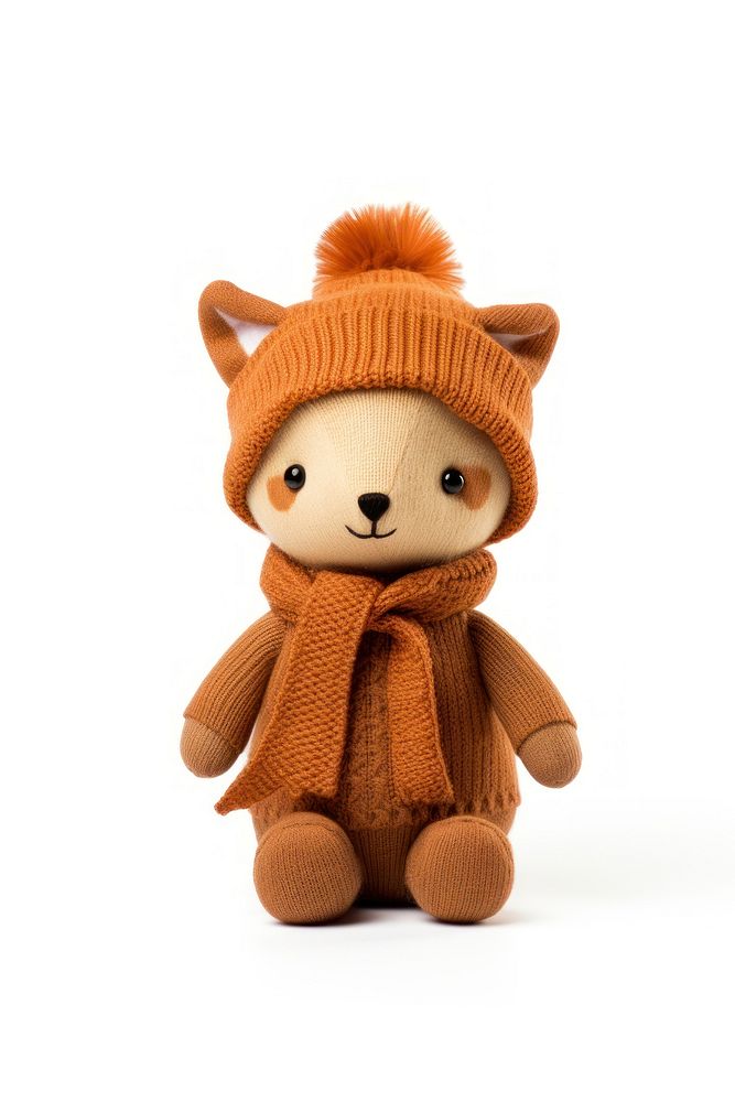 Stuffed doll fox with hat mammal plush cute.