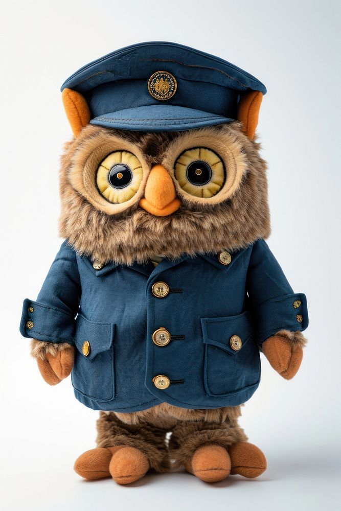 Stuffed doll owl wearing studen uniform plush toy anthropomorphic.
