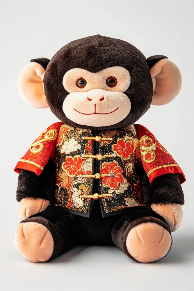 Stuffed doll monkey wearing chinese clothe plush cute toy.
