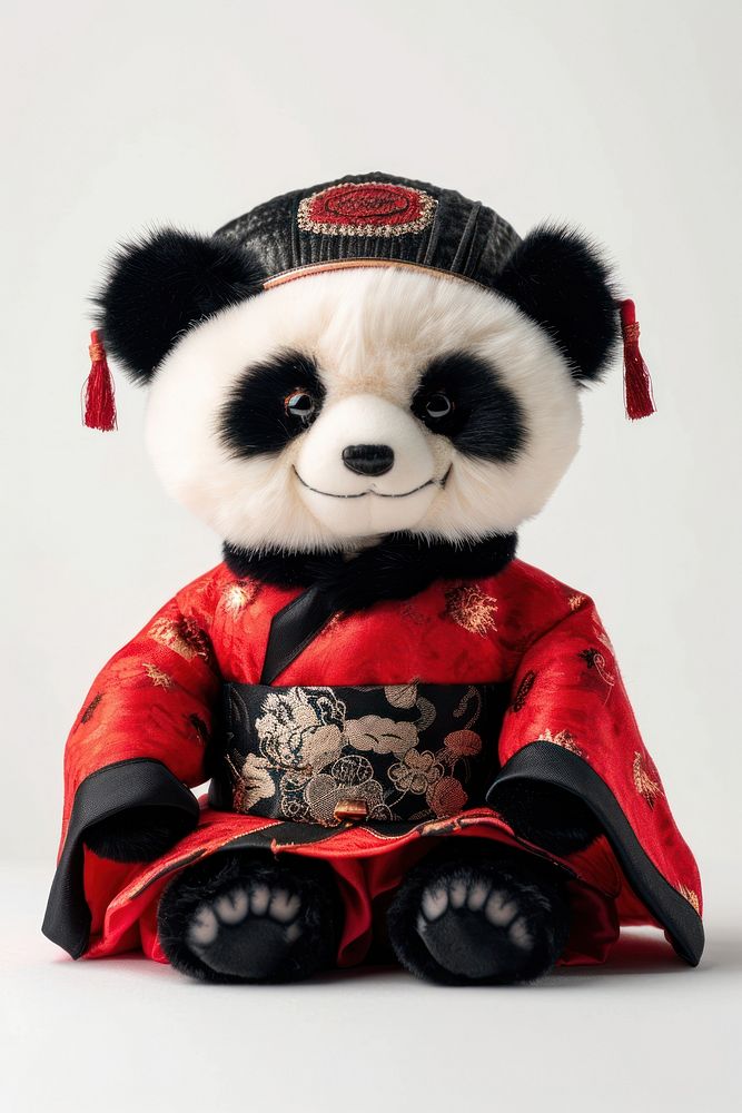 Stuffed doll panda wearing chinese clothe plush cute toy.