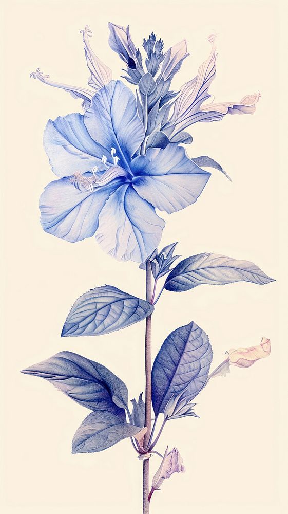 Blue flower drawing sketch plant.