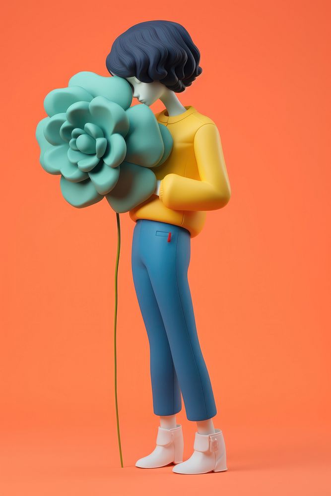 Woman holding flower art figurine cartoon. AI generated Image by rawpixel.