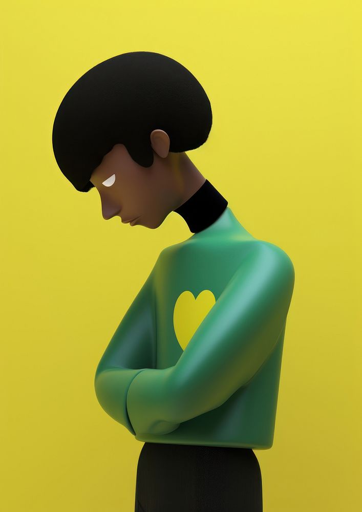 Sad boy with black heart cartoon adult standing. AI generated Image by rawpixel.