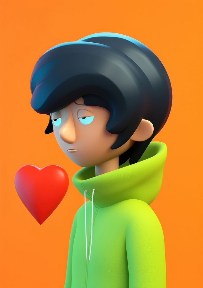 Sad boy with black heart cartoon creativity balloon. AI generated Image by rawpixel.