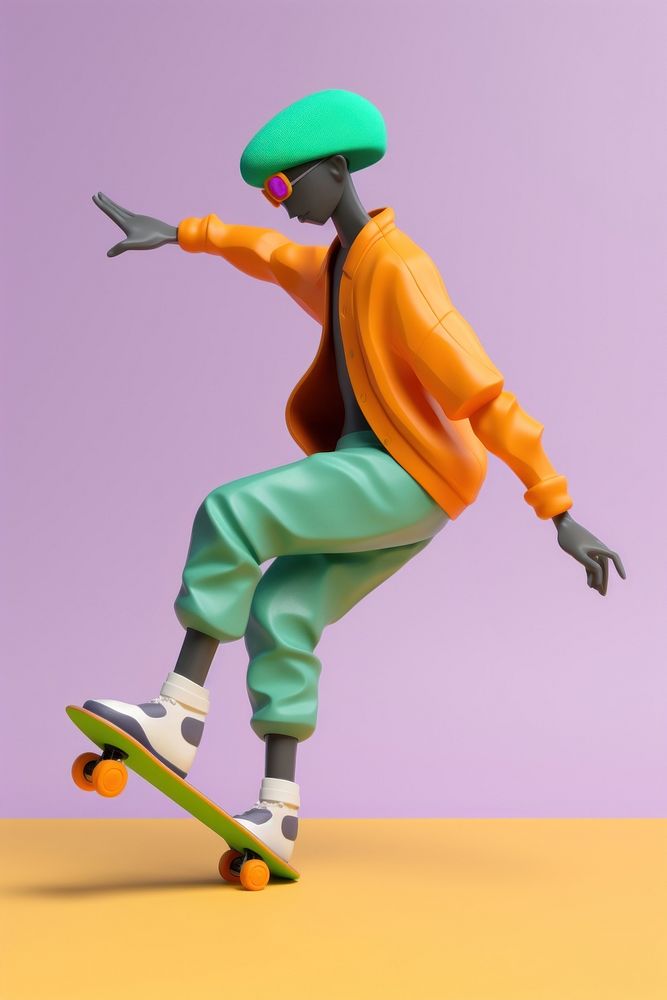 Black man playing skateboard cartoon toy representation. AI generated Image by rawpixel.