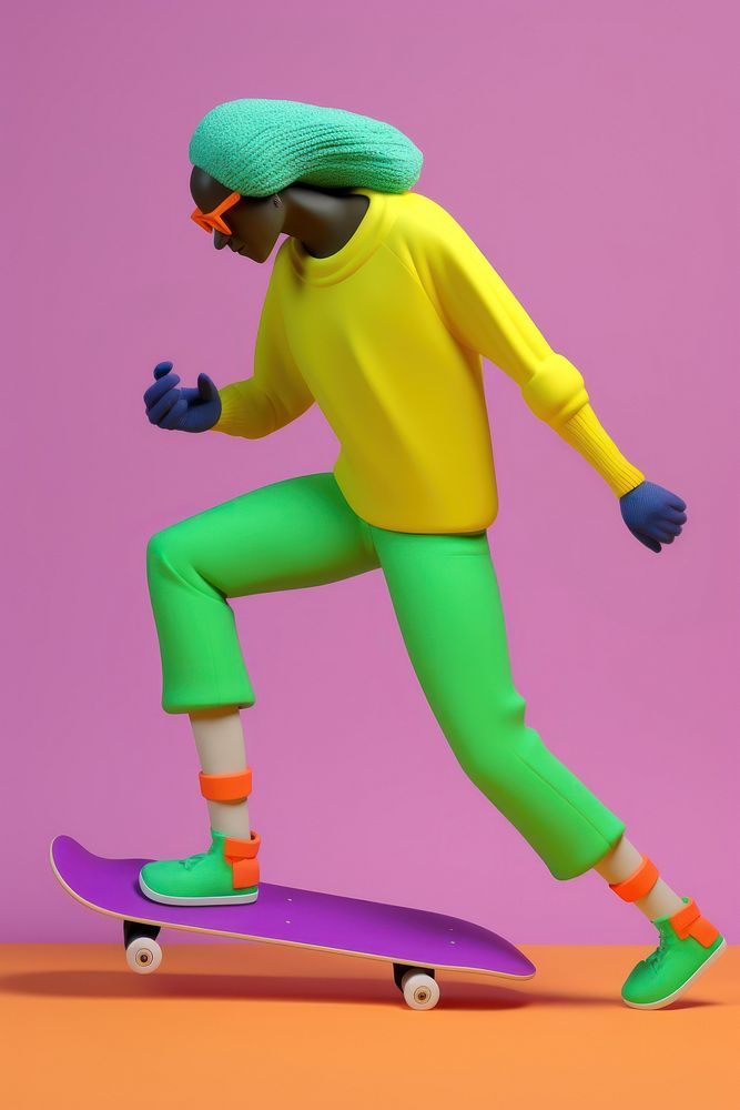Black man playing skateboard cartoon fashion representation. AI generated Image by rawpixel.