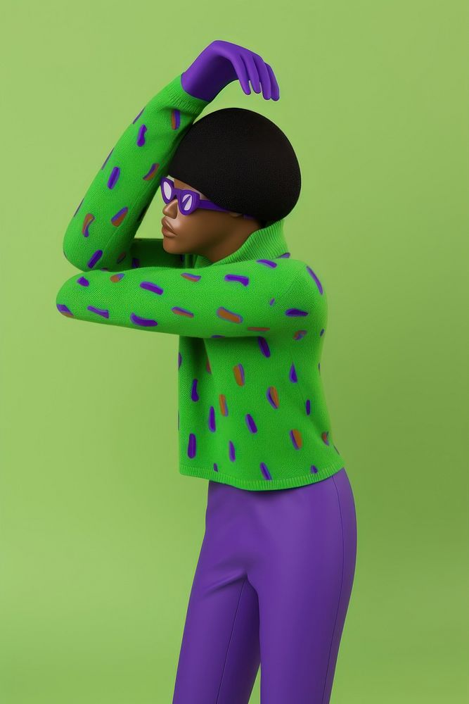A black person displaying clear signs of anxiety through body language purple portrait fashion. AI generated Image by…