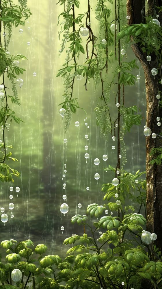  Water drops Green wallpaper green tree. AI generated Image by rawpixel.