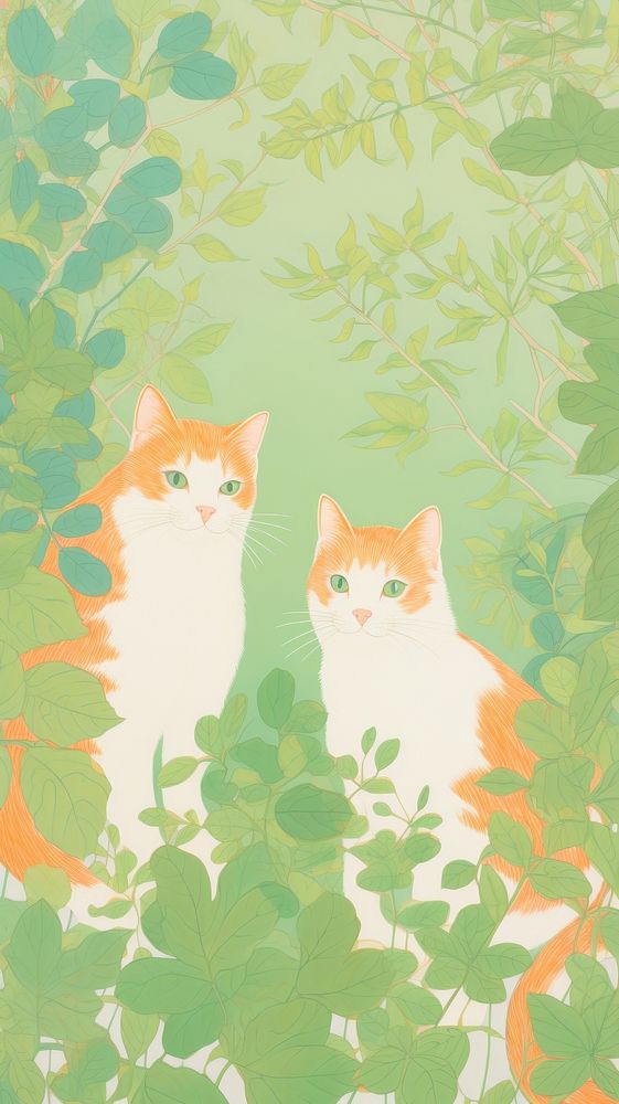  Green kittens painting pattern. AI generated Image by rawpixel.