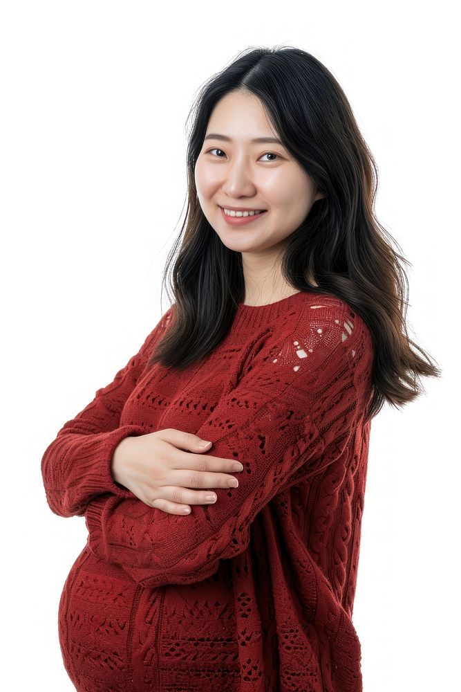 Pregnant asian woman portrait smiling sweater.