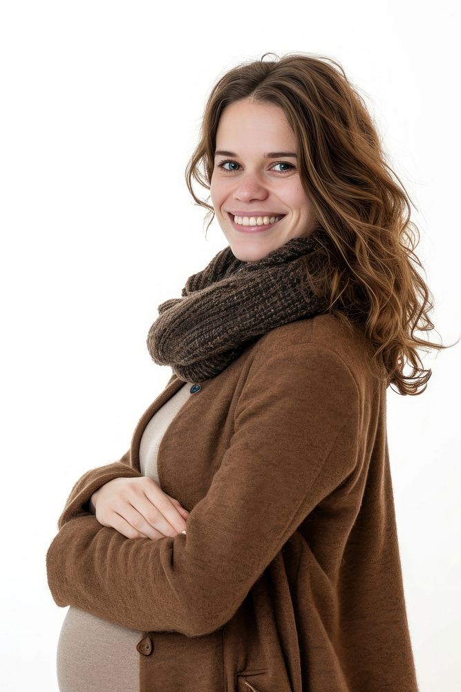 Pregnant british woman portrait sweater smiling.