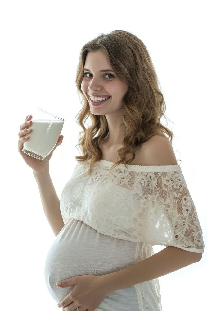 Pregnant british woman portrait drinking smiling.