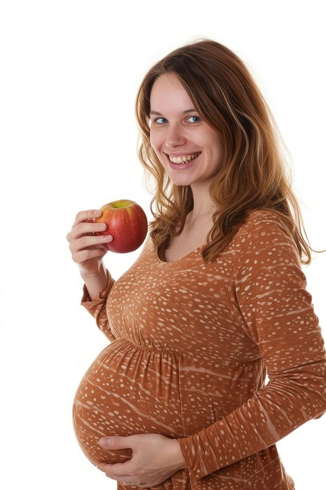 Pregnant british woman portrait apple smiling.