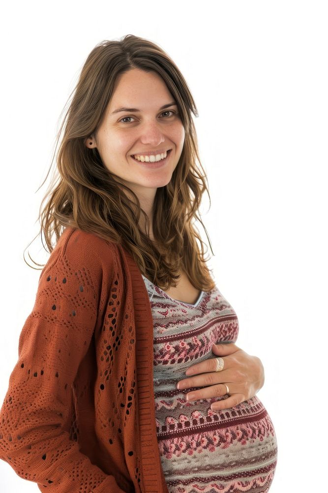 Pregnant british woman portrait smiling sweater.