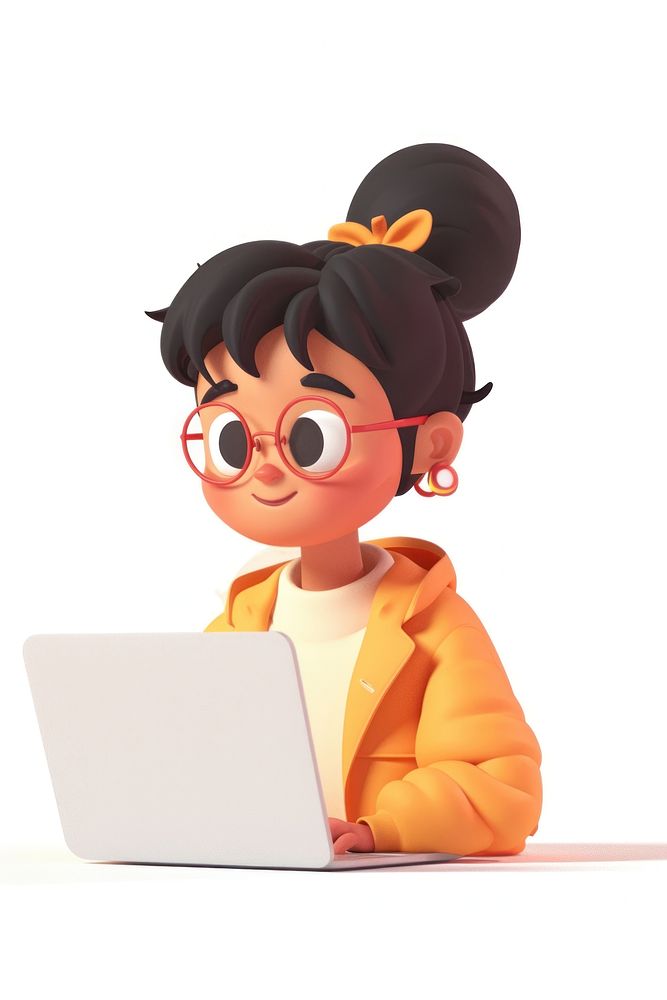 A girl using laptop cartoon computer white background.