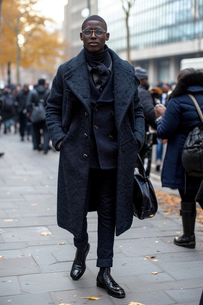 Black man young American African man overcoat standing. AI generated Image by rawpixel.